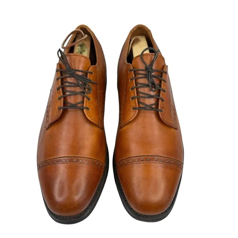 ALLEN EDMONDS Benton Cognac Leather Cap Toe Oxfords Shoes Vibram Sole Sz 10